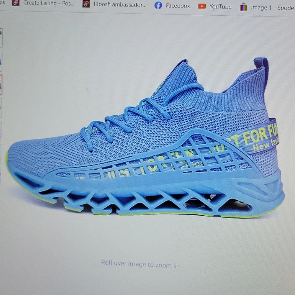 FZUU Mens Athletic Running Walking Non Slip Sneakers knit upper sky blue…12 NEW